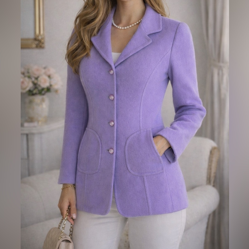 Carlisle Lavender Wool Angora Blazer Jacket | Pearl Buttons Vintage Chic Size 2